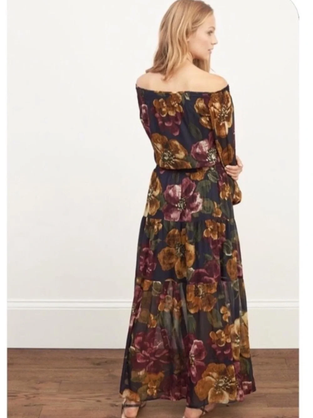 Abercrombie & Fitch Sheer Floral Smocked Neck Long Sleeve Maxi Dress Size XS